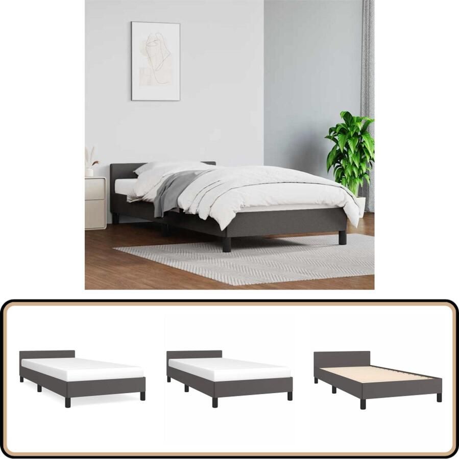 The Living Store Bedframe Kunstleer Grijs 203 x 103 x 25 cm Geschikt voor 100 x 200 cm Matras Bedframe Kunstleder Bed Grijze Bedbank Tweepersoons Bed Boxspring Alternatief - Foto 2