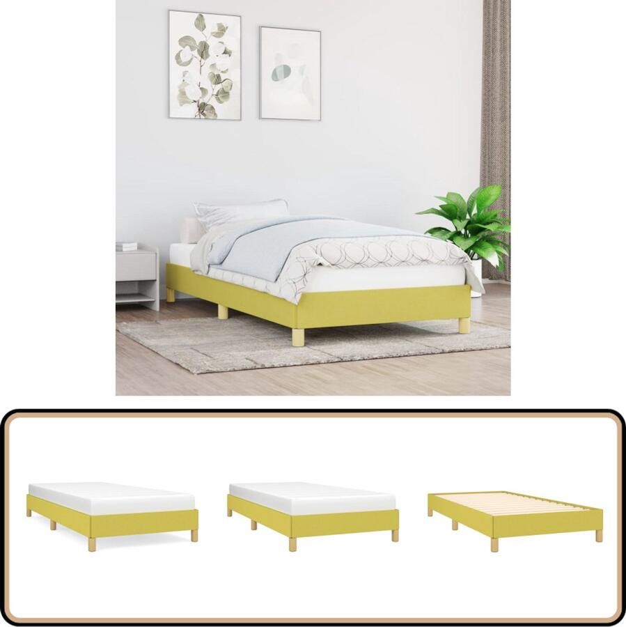 VidaXL Bedframe 100x200 cm Groen Zonder Matras Bedframe Tweepersoonsbed Houten Bedframe Groene Bedbank Slaapcomfort Multipex Lattenbodem