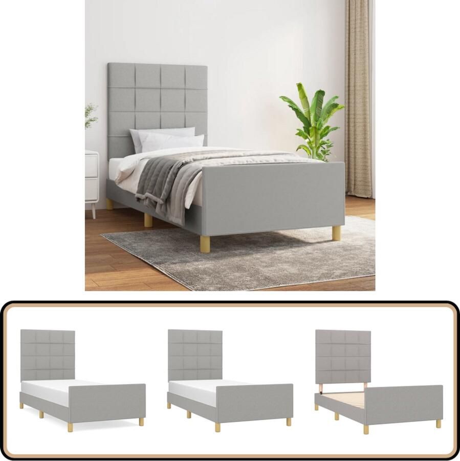 VidaXL Bedframe 100x200 cm Lichtgrijs Zonder Matras Bed Frame Bedhead Boxspring Tweepersoonsbed Grijs Bed Houten Bed Stoffen Bed Adjustable Headboard