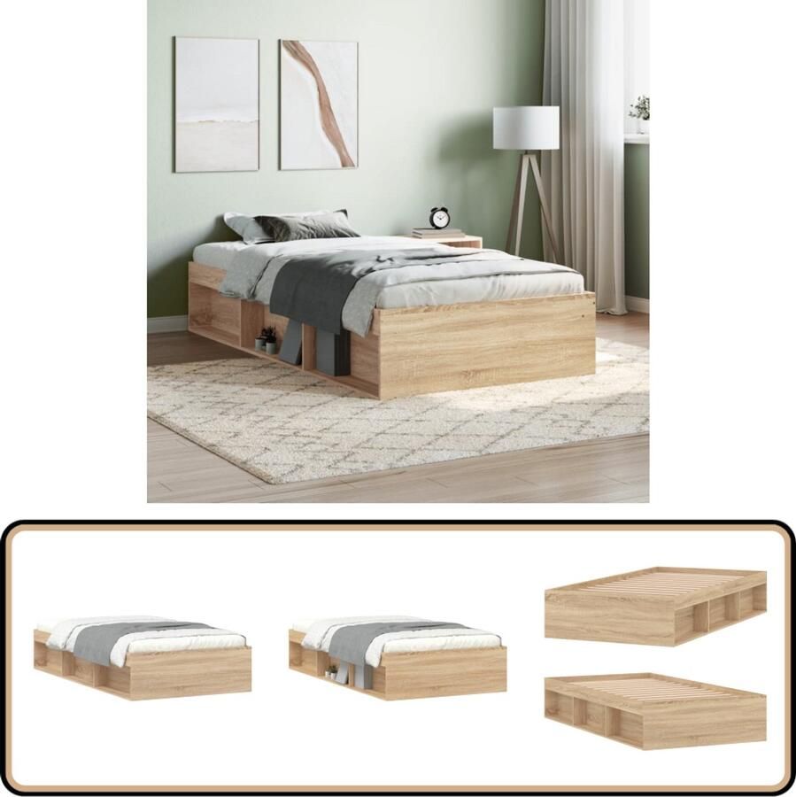 VidaXL Bedframe 100x200 cm Sonoma eikenhout Houten Bed Frame Tweepersoons Bed Sonoma Eiken Bed Met Opbergruimte Modern Bed