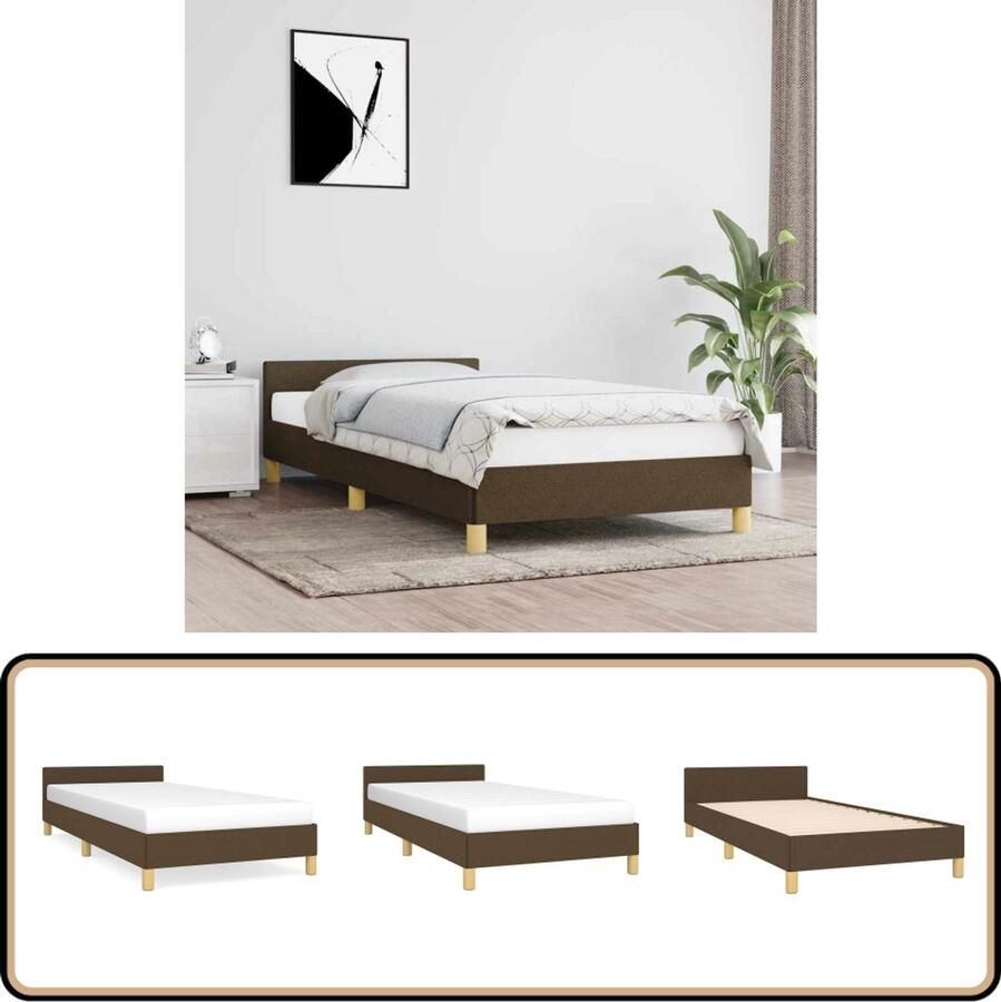 VidaXL Bedframe 100x200 cm Stof Donkerbruin Bed Frame Tweepersoons Bed Houten Bed Frame Stoffen Bed Frame Bed Frame Inclusief Potten