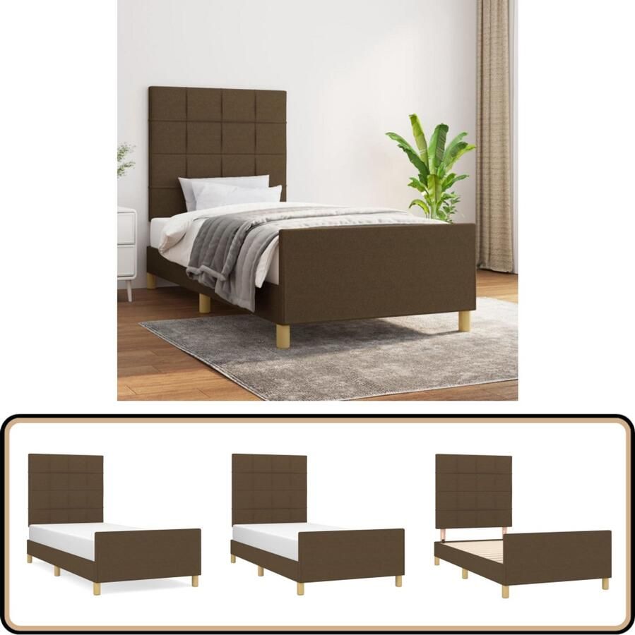 VidaXL Bedframe 100x200 cm Stof Donkerbruin Bed Frame Tweepersoons Bed Houten Bed Stoffen Bed Adjustable Bed Comfortabel Bed Luxe Bed Bedroom Furniture Dark Brown Bed
