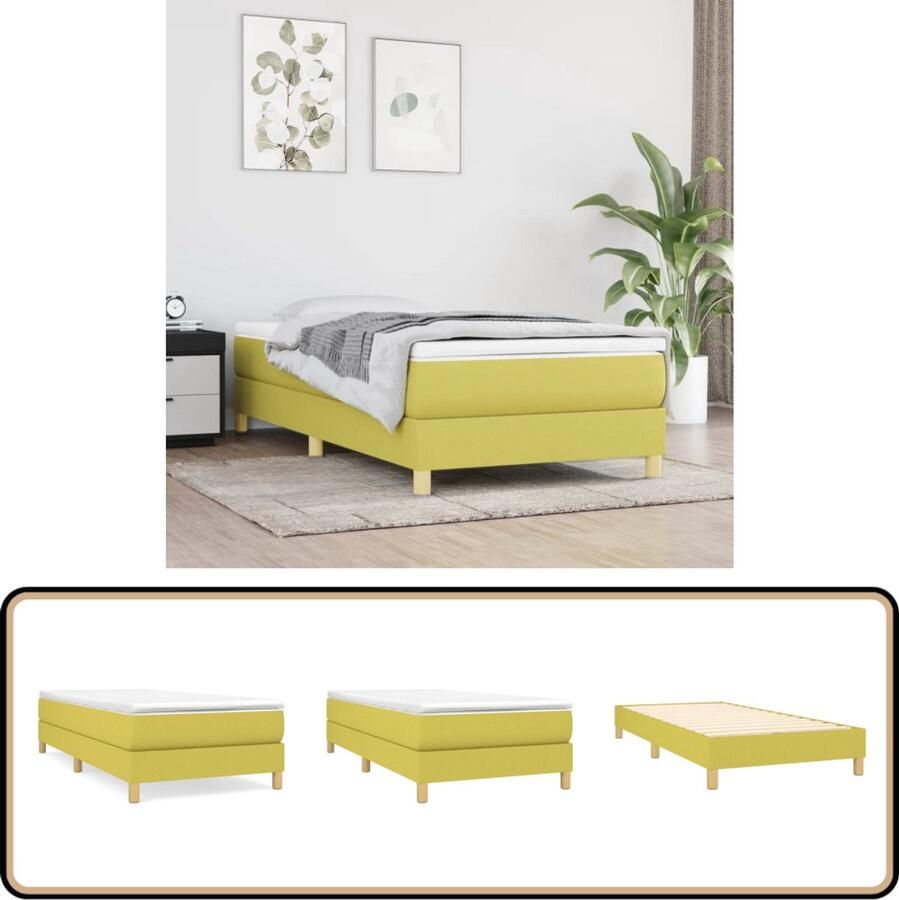 VidaXL Bedframe 100x200 cm Stof Groen Boxspring Frame Bed Frame Tweepersoons Bed Groene Bedbank Stoffen Bedframe