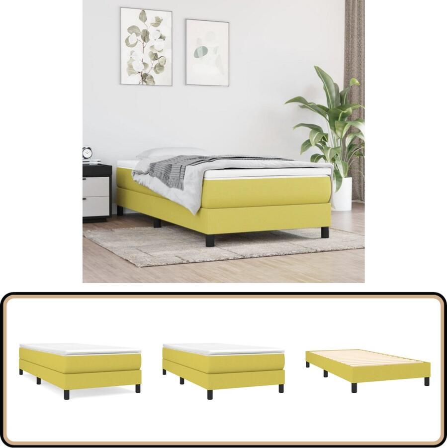 VidaXL Bedframe 100x200 cm Stof Groen Boxspring Frame Tweepersoons Bed Groene Bed Houten Bed Stoffen Bed Multiplex Lattenbodem Stabiel Bed Eenvoudig Te Monteren Goedkope Boxspring