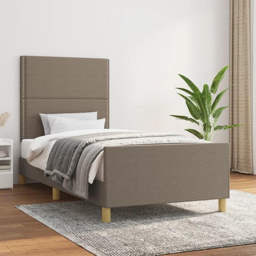 VidaXL Bedframe 100x200 cm Stof Taupe Bed Frame Tweepersoons Bed Houten Bed Stoffen Bed Met Hoofdbord Adjustable Headboard Multipex Lattenbodem - Foto 2