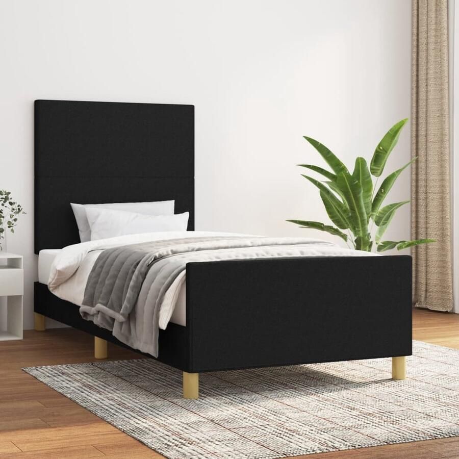 VidaXL Bedframe 80x200 cm Stof Zwart Bed Frame Boxspring Hoofdbord Zwarte Bedbank Tweepersoons Bed Stapelbed Kinderbed Design Bed Houten Bed Metalen Bed Luxe Bed Budget Bed - Foto 2
