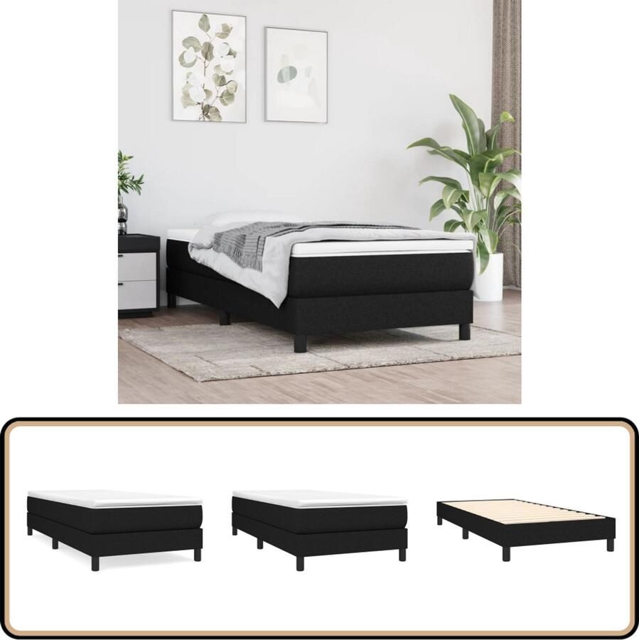 VidaXL Bedframe 100x200 cm Stof Zwart Boxspring Frame Tweepersoons Bed Zwarte Bedframe Stoffen Bedframe Multiplex Bedframe Zonder Matras