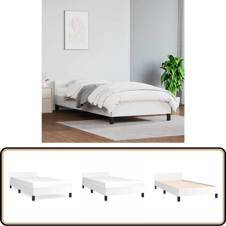 VidaXL Bedframe 100x200 cm Wit Zonder Matras Bed Frame Tweepersoons Bed Houten Bed Witte Bed Kunstleder Bed Boxspring Bed