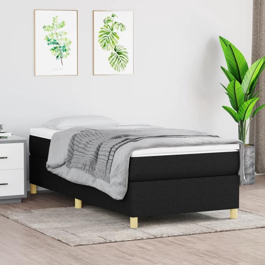 VidaXL Bedframe 100x200 cm Zwart Stof Boxspring Frame Tweepersoons Bed Zwarte Bedframe Stoffen Bedframe Slaapkamer Meubels Bedbodems Boxsprings Comfortabel Bed Goedkope Boxspring Luxe Bedframe - Foto 2