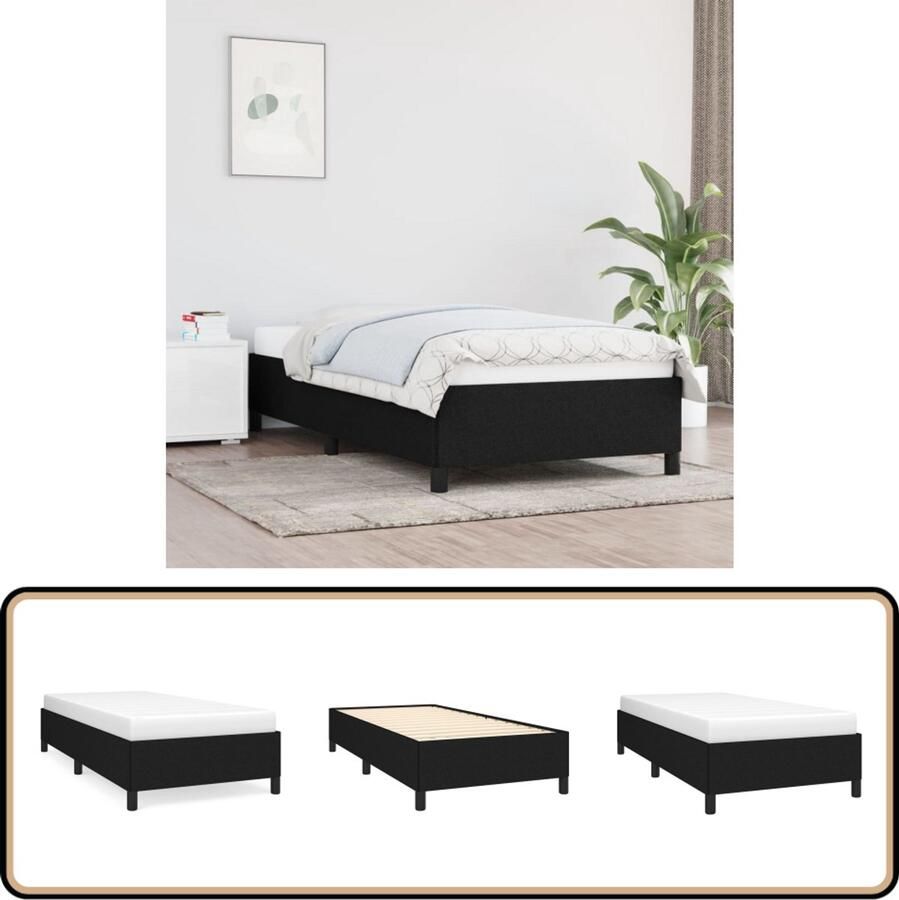 VidaXL Bedframe 100x200 cm Zwart Stof Zonder Matras Slaapkamerinrichting Bed Frame Tweepersoonsbed Zwarte Bedframe Stoffen Bedframe