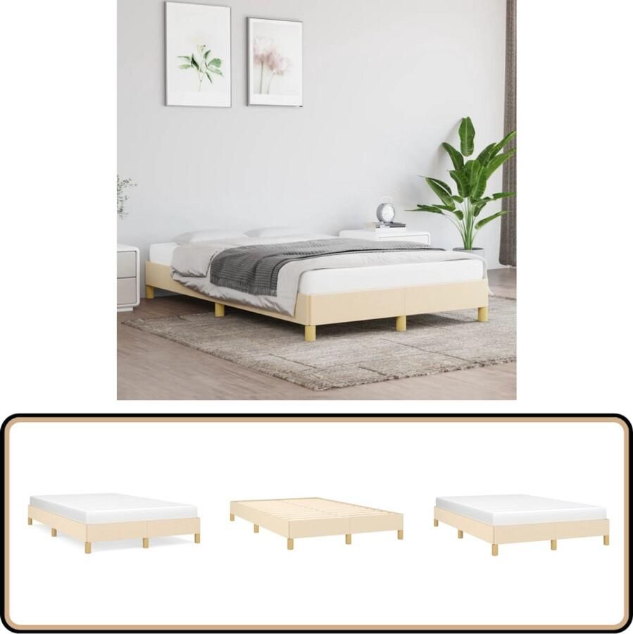 VidaXL Bedframe 120x190 cm Crèmekleurig Stof Bed Frame Stof Bedframe Tweepersoons Bedframe Creme Bedframe Boxspring Frame King Size Bedframe Stapelbare Bedbodems Houten Bedframe Modern Bedframe Minimalistisch Bedframe