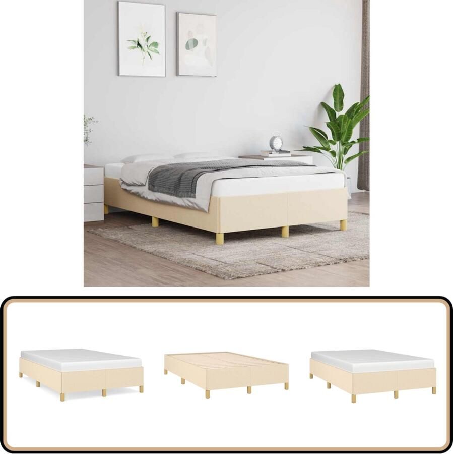 VidaXL Bedframe 120x190 cm Crèmekleurig Stof Slaapkamer Meubels Bedframe Boxspring Frame Tweepersoons Bed Stof Bedframe Creme Bedframe Houten Bedframe King Size Bed Queen Size Bed Budget Bedframe