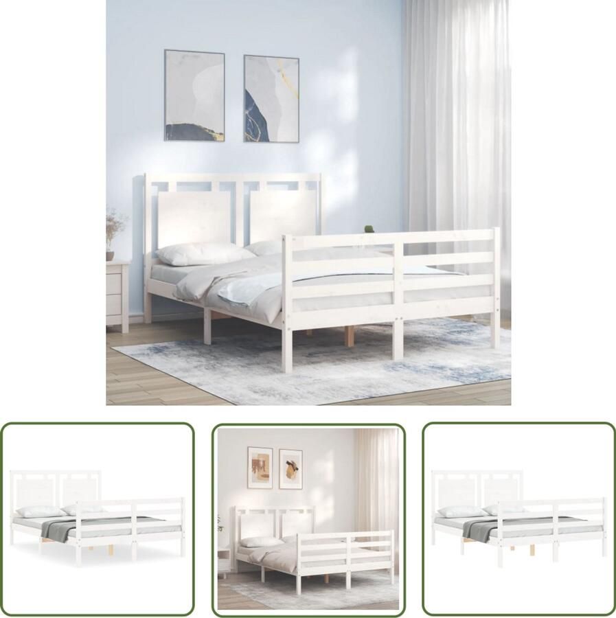 VidaXL Bedframe 120x190 cm Grenenhout Wit Massief Houten Bed Frame Wit Bed Frame Tweepersoons Bed Frame Grenenhouten Bed Frame Met Hoofdbord