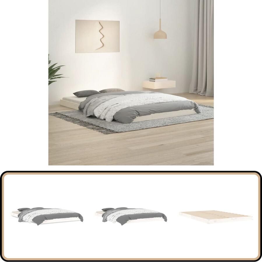 VidaXL Bedframe 120x190 cm Massief Grenenhout Wit Houten Bedframe Massief Grenenhout Modern Bedframe Witte Bedframe Tweepersoons Bed Klein Dubbel Bed Stabiele Bedframe