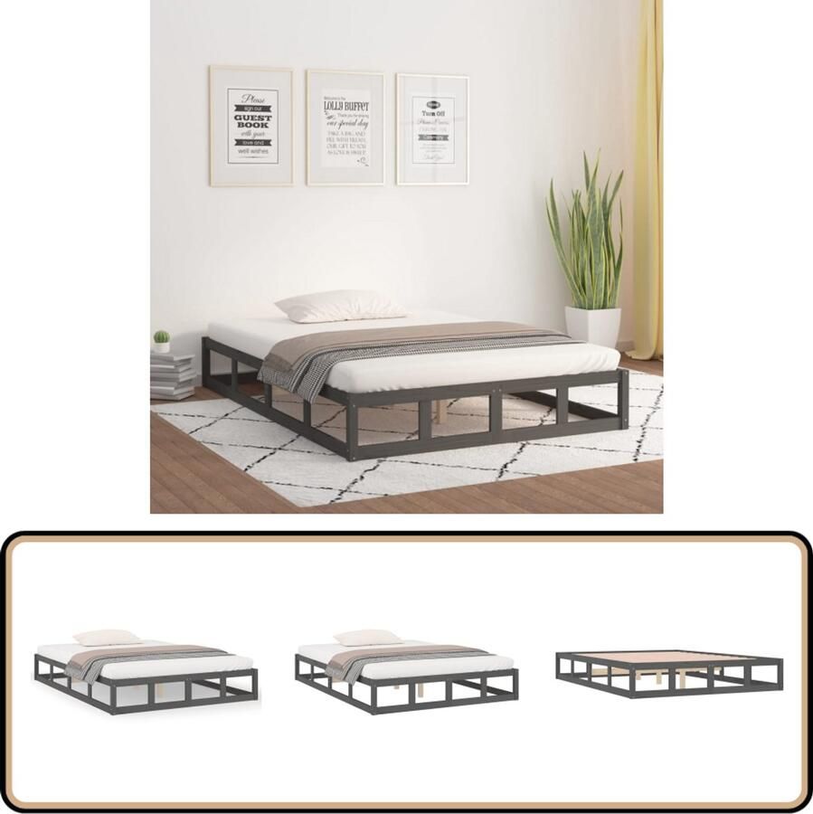 VidaXL Bedframe 120x190 cm Massief Hout Grijs Houten Bedframe Grijs Bedframe 120x190 Grenenhout Bedframe Stabiele Bedframe Modern Bedframe
