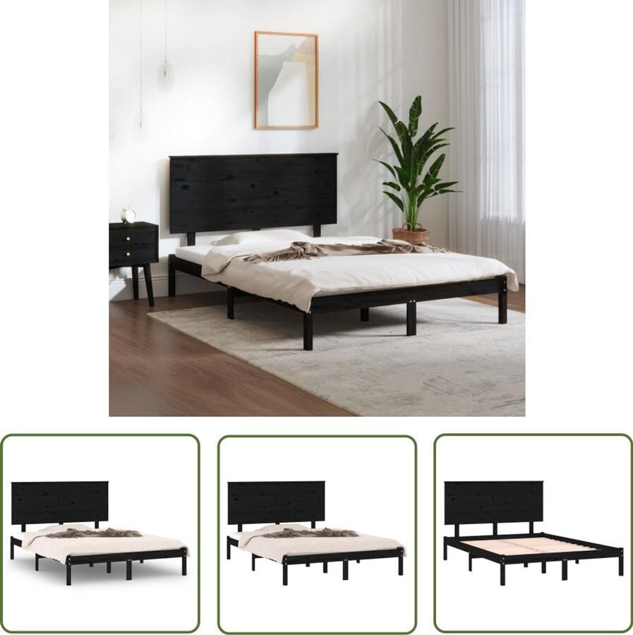 VidaXL Bedframe 120x190 cm Massief Hout Zwart Houten Bedframe Massief Grenenhout Bedframe Zwart Tweepersoons Bed King Size Bed Boxspring Bed Modern Bedframe