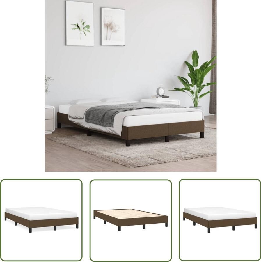 VidaXL Bedframe 120x190 cm Stof Donkerbruin Bed Frame Houten Bed Tweepersoonsbed Bruine Bed Stoffen Bed Boxspring Frame Slaapkamer Meubels Comfortabel Bed Design Bed
