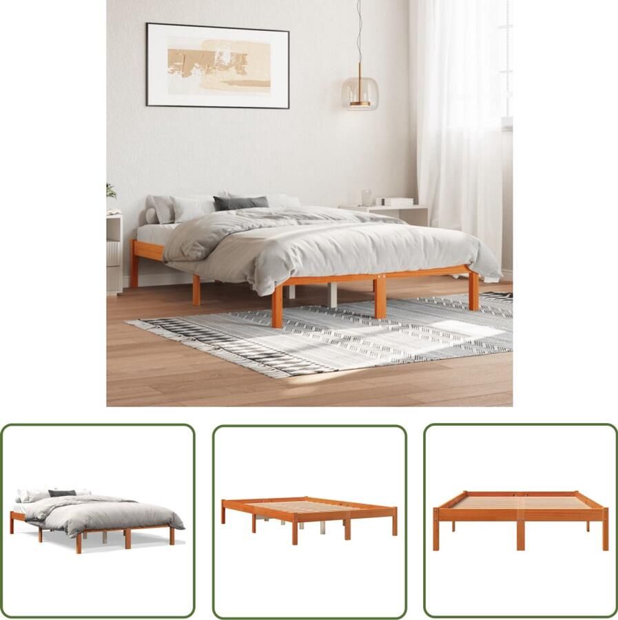 VidaXL Bedframe zonder matras massief grenenhout wasbruin 120x190 cm Massief Grenenhout Bedframe 120x190 Bruine Bedframe Landelijk Bedframe Vintage Bedframe