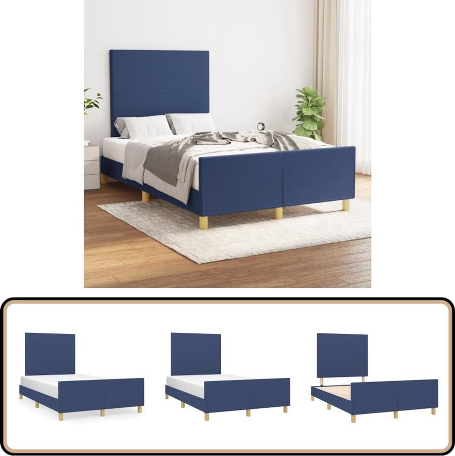 VidaXL Bedframe 120x200 cm Blauw Zonder matras Bed Frame Bedbank Boxspring Tweepersoonsbed Blauwe Bed Stoffen Bed Slaapcomfort