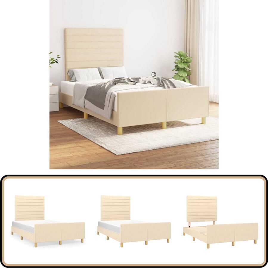 VidaXL Bedframe 120x200 cm Crèmekleurig Bed Frame Houten Bed Tweepersoons Bed Crème Bed Stoffen Bed Adjustable Bed Comfortabel Bed Multifunctioneel Bed Design Bed