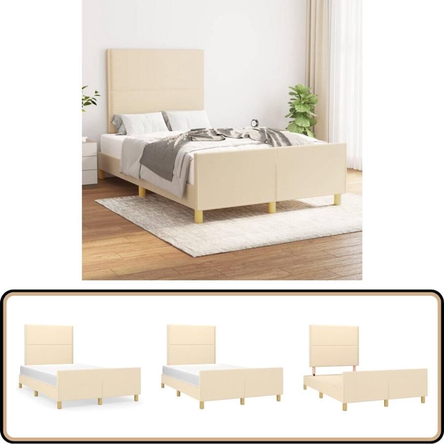 VidaXL Bedframe 120x200 cm Crèmekleurig Stof Bed Frame Stof Bed Tweepersoons Bed Boxspring Bed Hoofdeinde Bed Adjustable Bed Crème Kleur