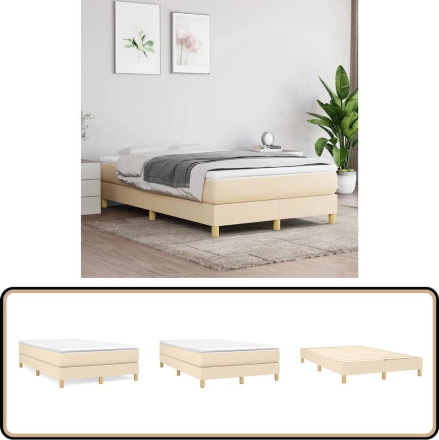 VidaXL Bedframe 120x200 cm Crèmekleurig Stof Boxspring Frame Bedframe Tweepersoonsbed Creme Kleurtje Stoffen Bedframe Multiplex Lattenbodem Stabiel Bedframe Goedkope Boxsprings Comfortabel Bed