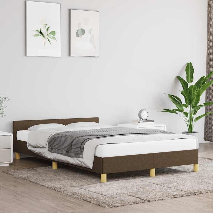 VidaXL Bedframe 120x200 cm Donkerbruin Stof Bed Frame Houten Bed Tweepersoons Bed Donkere Kleuren Slaapkamer Meubels Boxspring Frame Design Bed - Foto 2