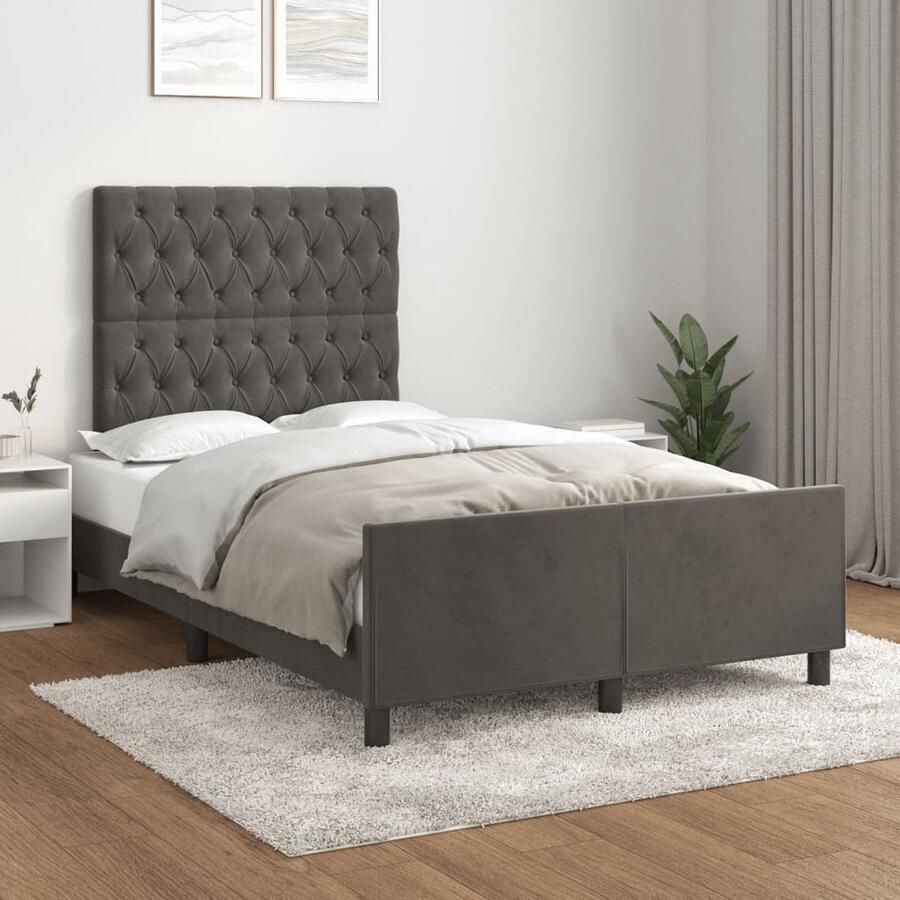 VidaXL Bedframe 120x200 cm Fluweel Donkergrijs Bed Frame Velvet Bed Donkere Grijze Bed Tweepersoons Bed Boxspring Bed Hoofdbord Slaapcomfort - Foto 2