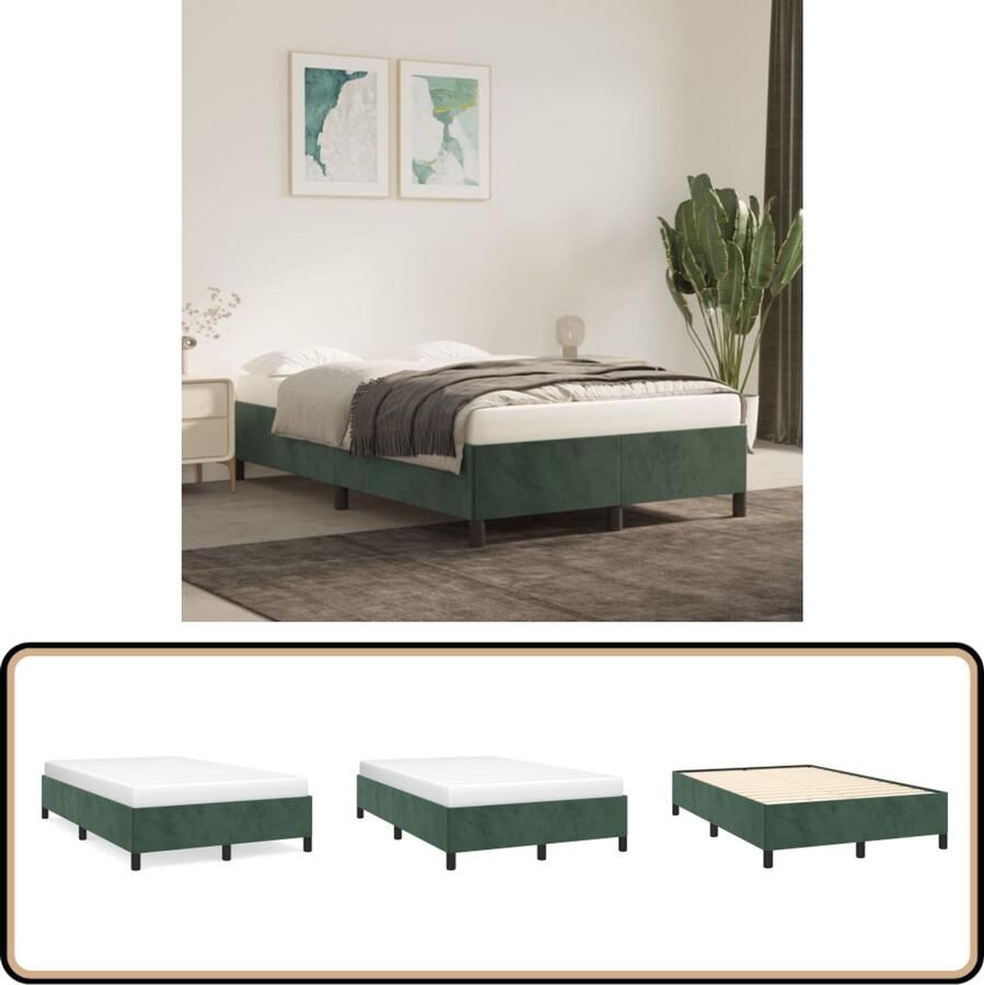 The Living Store Bedframe zonder matras 120x200 cm fluweel donkergroen Boxspring Frame Fluweel Bedframe Donkere Groene Bedbank Tweepersoons Bedframe 120x200 - Foto 3