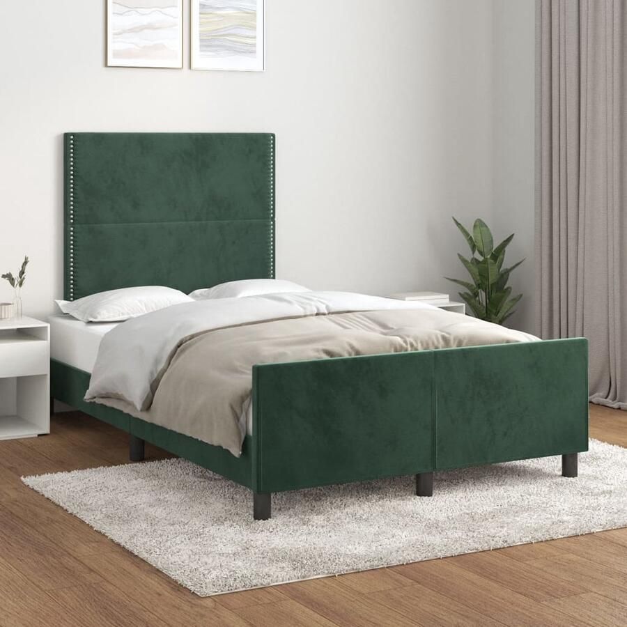 VidaXL Bedframe 120x200 cm Fluweel Donkergroen Slaapcomfort Bed Frame Boxspring Tweepersoonsbed Donkere Kleuren Velvet Designmeubilair Hoofdbord Multifunctioneel