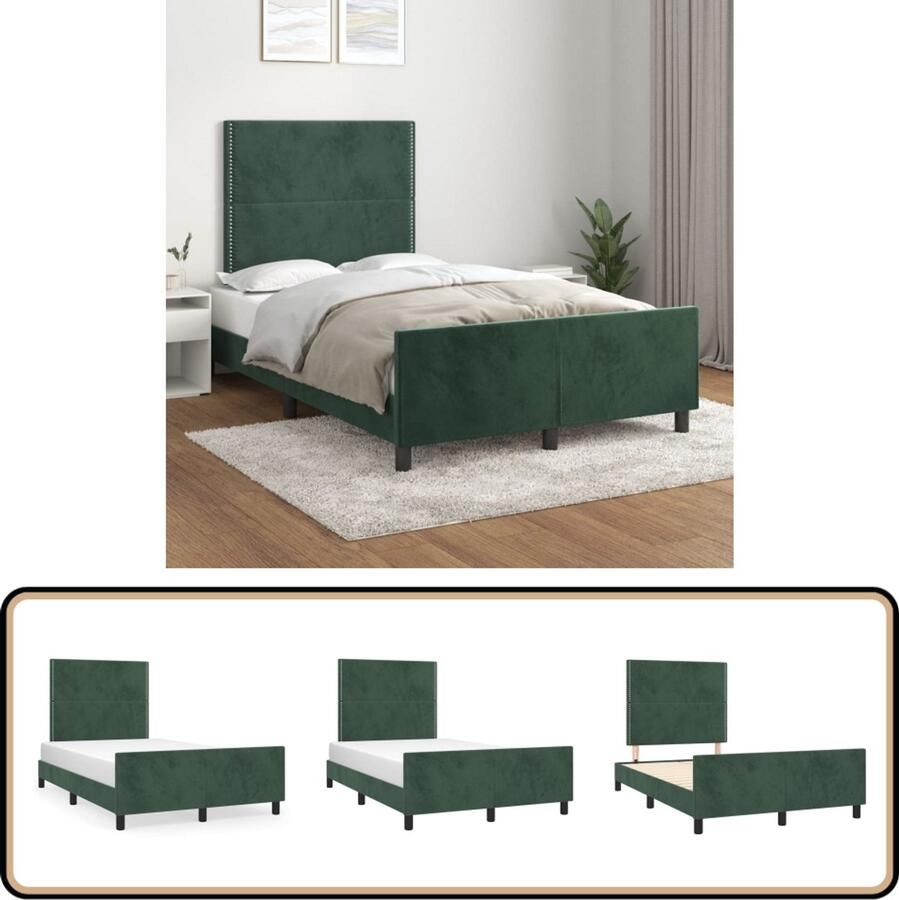 VidaXL Bedframe 120x200 cm Fluweel Donkergroen Slaapcomfort Bed Frame Boxspring Tweepersoonsbed Donkere Kleuren Velvet Designmeubilair Hoofdbord Multifunctioneel - Foto 2