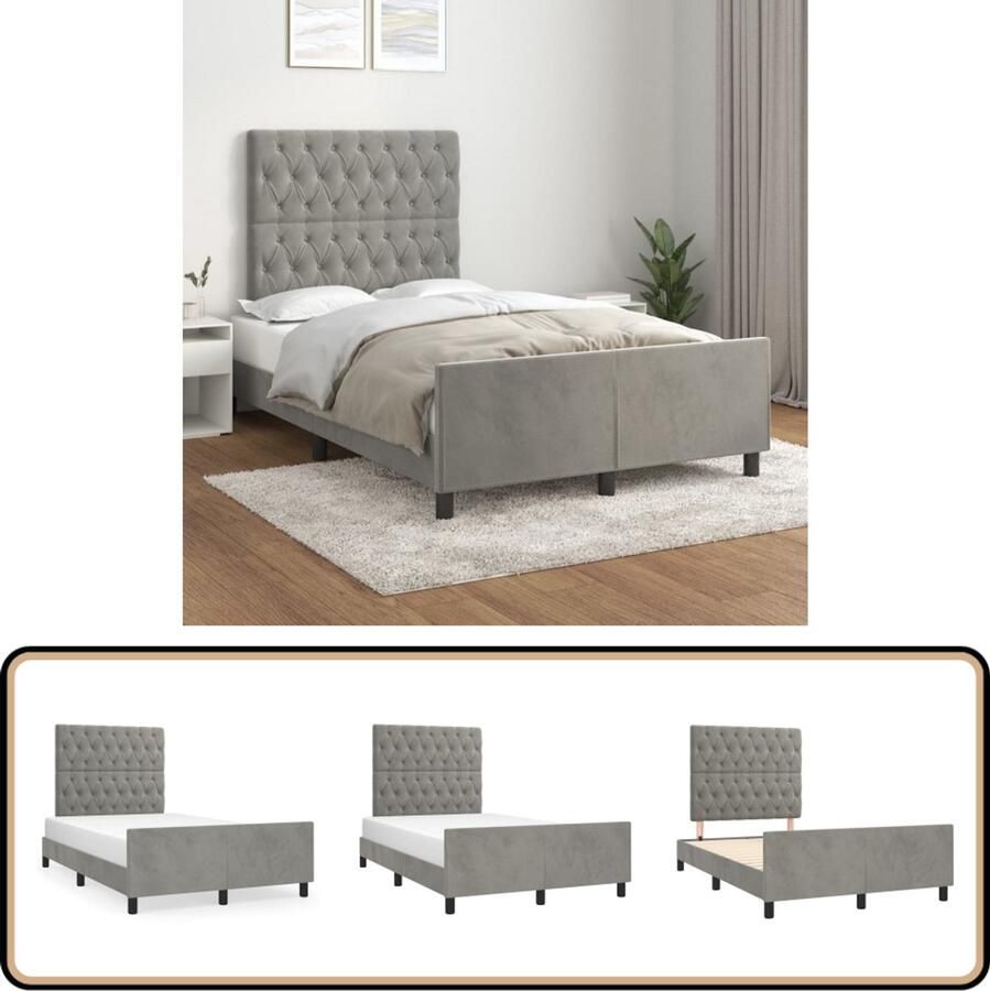 VidaXL Bedframe 120x200 cm Fluweel Lichtgrijs Bed Frame Hoofdboard Tweepersoonsbed Fluweel Bed Grijs Bed