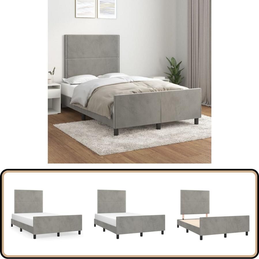 VidaXL Bedframe 120x200 cm Fluweel Lichtgrijs Bed Frame Tweepersoons Bed Boxspring Slaapcomfort Luxe Bed Velvet Bed Grijs Bed Design Bed Hoofdeinde