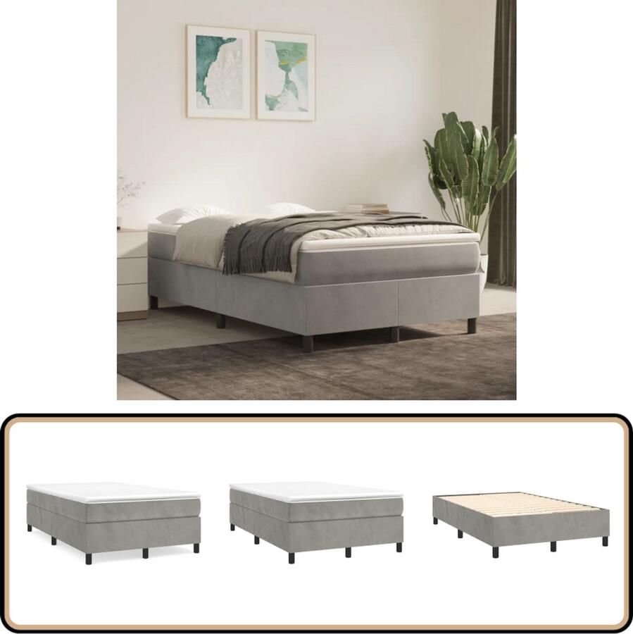 VidaXL Bedframe 120x200 cm Fluweel Lichtgrijs Boxspring Frame Bed Frame Tweepersoons Bed Fluweel Bed Grijs Bed Luxe Bed Boxspring Bed Kopen