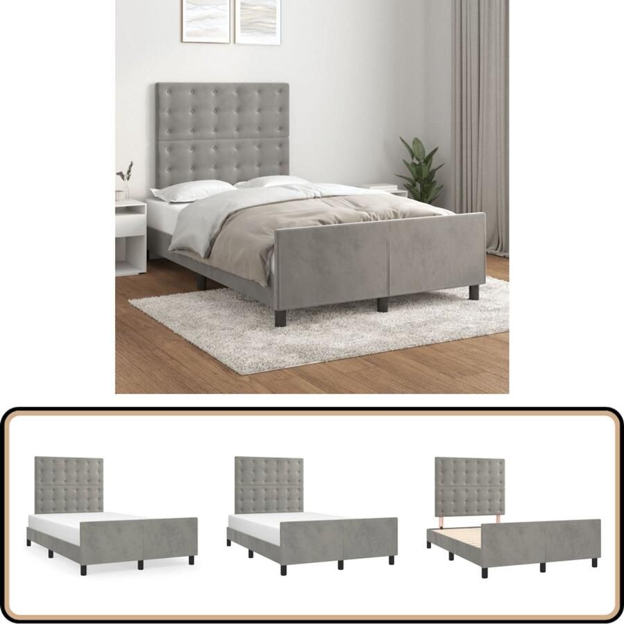 VidaXL Bedframe 120x200 cm Fluweel Lichtgrijs Fluweel Bed Frame Verstelbaar Bed Frame Bed Frame Grijs Tweepersoons Bed Frame Luxe Bed Frame