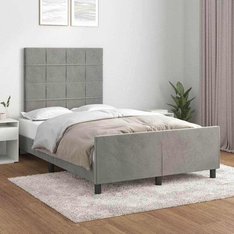 VidaXL Bedframe 120x200 cm Fluweel Lichtgrijs Velvet Bed Frame Verstelbaar Hoofdeinde Luxe Bed Comfort Bed Tweepersoons Bed Grijs Bed Multipex Lattenbodem - Foto 2