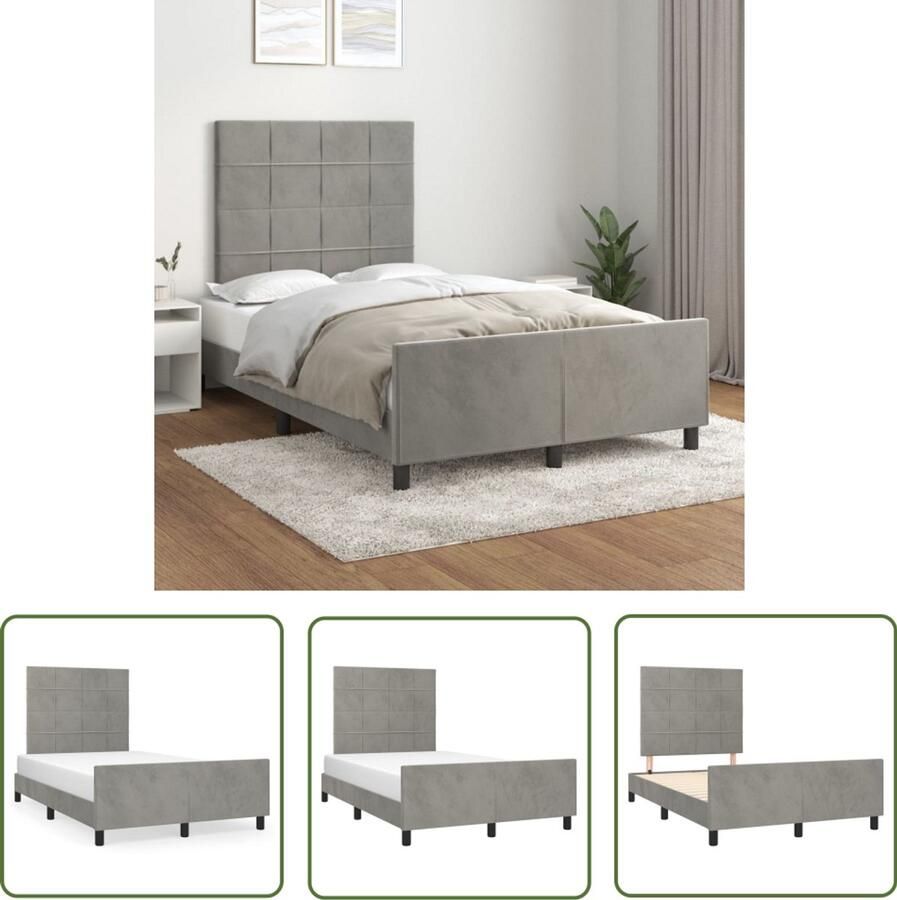 VidaXL Bedframe 120x200 cm Fluweel Lichtgrijs Velvet Bed Frame Verstelbaar Hoofdeinde Luxe Bed Comfort Bed Tweepersoons Bed Grijs Bed Multipex Lattenbodem