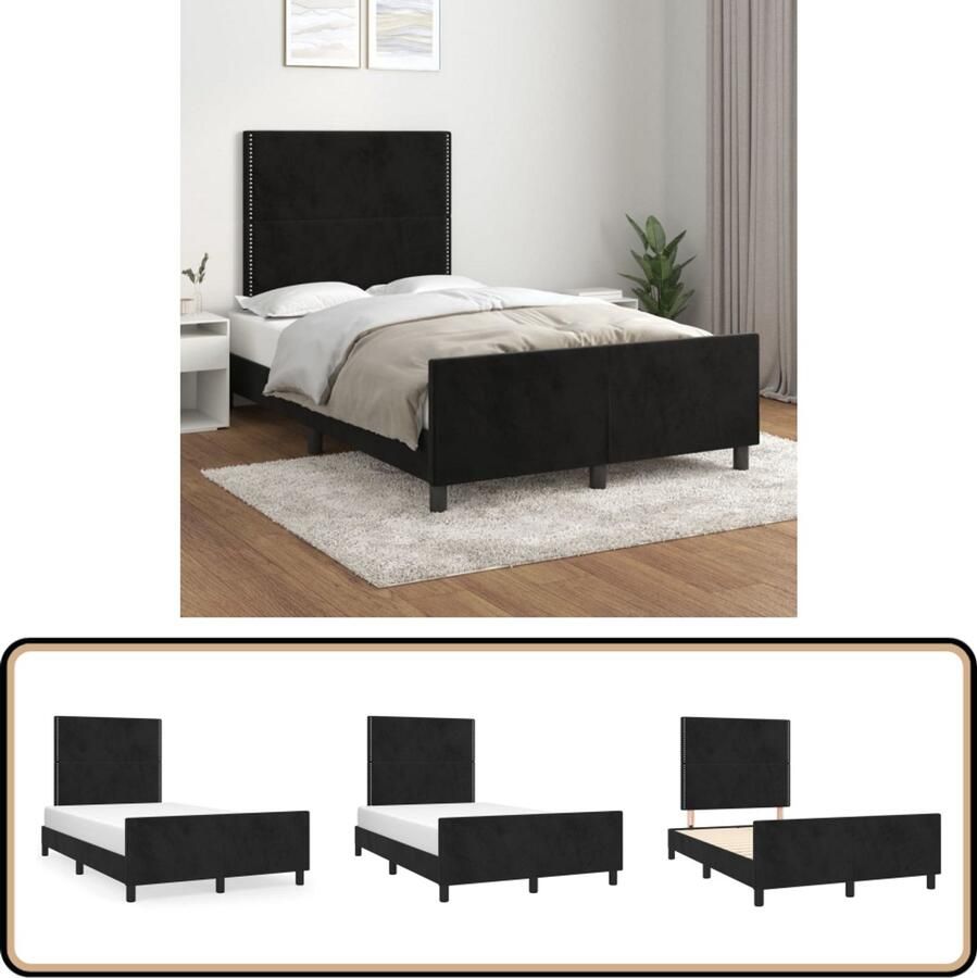 VidaXL Bedframe 120x200 cm Fluweel Zwart Bed Frame Boxspring Tweepersoons Bed Velvet Bed Zwarte Bedbank