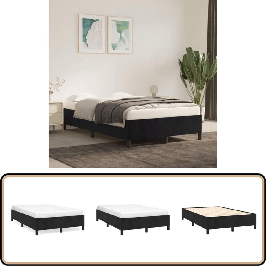 VidaXL Bedframe 120x200 cm Fluweel Zwart Bed Frame Velvet Bed Frame Zwarte Bed Frame Tweepersoons Bed Frame Boxspring Frame Hoofdbord