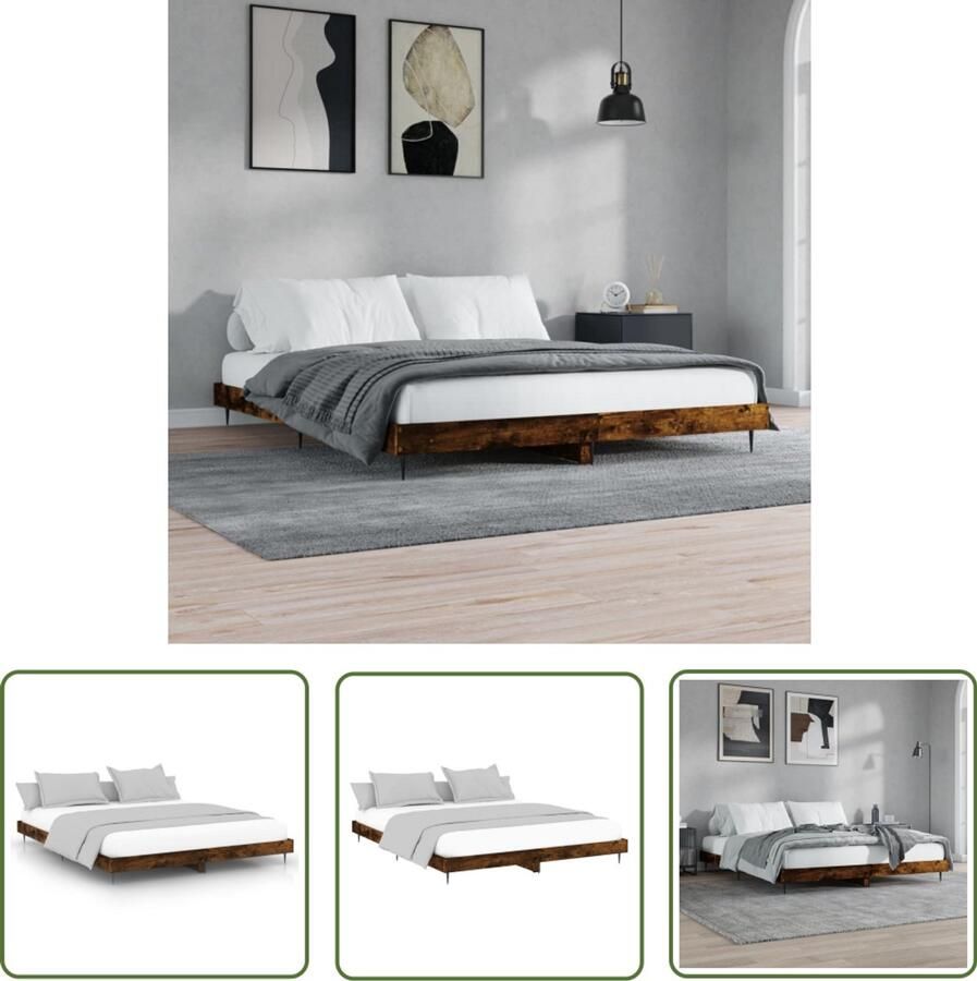 VidaXL Bedframe 120x200 cm Gerookt Eiken Bed Frame Houten Bedframe Bruine Bedframe Tweepersoons Bedframe Slaapcomfort Multipex Lattenbodem Robuust Bedframe