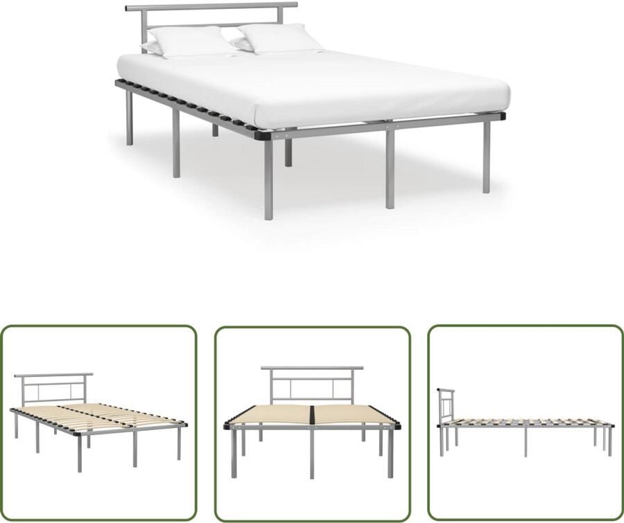 VidaXL Bedframe 120x200 cm Grijs Metaal Metalen Bedframe Tweepersoonsbed Bedframe Grijs Slaapkamer Meubilair Boxspring Frame Stapelbare Bedbodems Houten Bedframe Design Bedframe Modern Bedframe