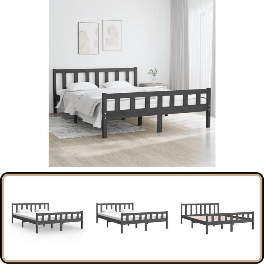 The Living Store Bedframe Grenenhout Grijs 120x200 cm Tijdloos ontwerp Stabiel frame Comfortabel slapen Bedframe Hout Bedframe Grenenhout Bedframe Grijs Bedframe Tweepersoons Bedframe - Foto 2