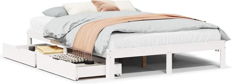 VidaXL Bedframe met lades massief grenenhout wit 160x200 cm