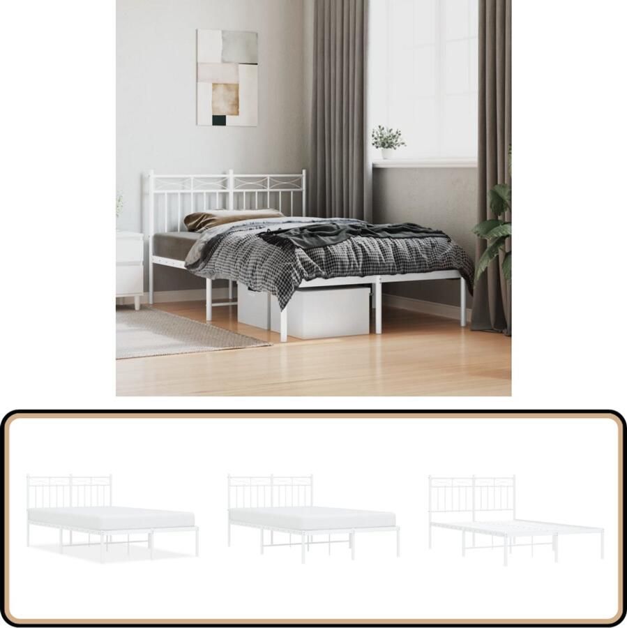 VidaXL Bedframe 120x200 cm Metaal Wit Klassieke Bedframe Houten Bedframe Wit Bedframe Staal Boxspring Bed Enkelpersoon Bed Dubbele Bed Kopen