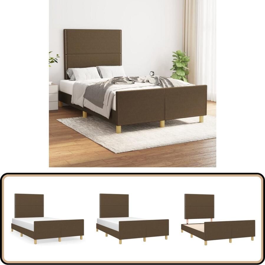 VidaXL Bedframe 120x200 cm Stof Donkerbruin Bed Frame Bedstede Donkere Houten Bed Tweepersoons Bed Boxspring Bed Slaapcomfort Hoofdeinde Adjustable Headboard