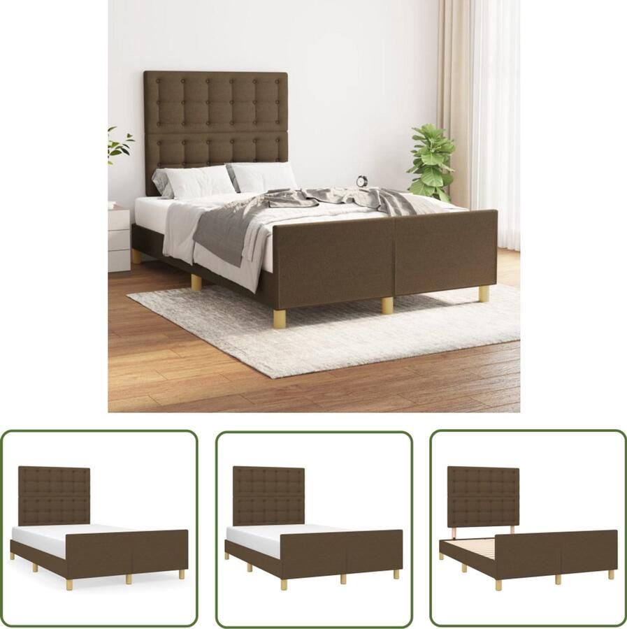 VidaXL Bedframe 120x200 cm Stof Donkerbruin Bed Frame Hoofdeinde Donkere Bruine Bedbank Tweepersoonsbed Boxspring Houten Bed Slaapcomfort