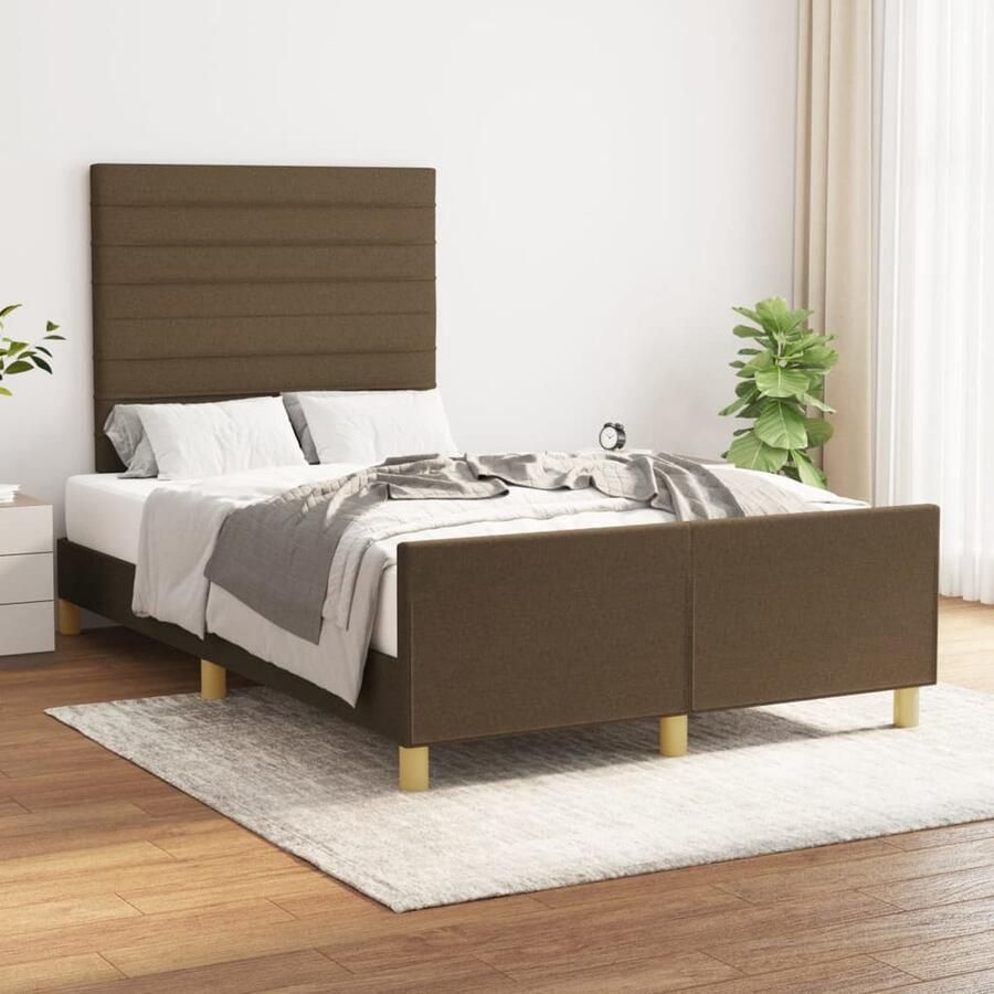 VidaXL Bedframe 120x200 cm Stof Donkerbruin Bed Frame Houten Bed Tweepersoons Bed Boxspring Donkere Meubels Bruine Kamerdecoratie Stoffen Bed Comfortabel Bed Multifunctioneel Bed Design Bed - Foto 2