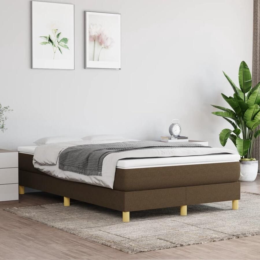 VidaXL Bedframe 120x200 cm Stof Donkerbruin Boxspring Frame Bedframe Donkere Bruine Bed Tweepersoons Bed Stoffen Bed Houten Bed Multipex Bed 120x200 Cm Bed Slaapkamer Meubels - Foto 2