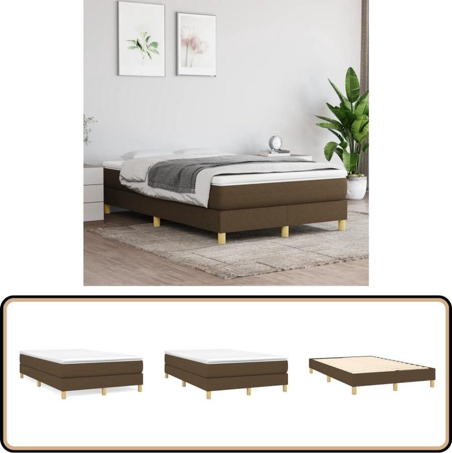 VidaXL Bedframe 120x200 cm Stof Donkerbruin Boxspring Frame Bedframe Donkere Bruine Bed Tweepersoons Bed Stoffen Bed Houten Bed Multipex Bed 120x200 Cm Bed Slaapkamer Meubels