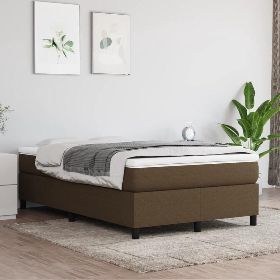 VidaXL Bedframe 120x200 cm Stof Donkerbruin Boxspring Frame Bedframe Donkere Houten Meubels Bruine Bedbank Tweepersoonsbed Slaapkamer Decoratie Multifunctioneel Meubel Comfortabel Bed Stoffen Bedframe Design Bed Luxe Bed - Foto 2